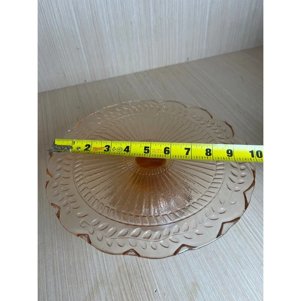 Vintage Pink Depression Glass Cake Stand Laurel Leaf Embossed Pedestal Stand